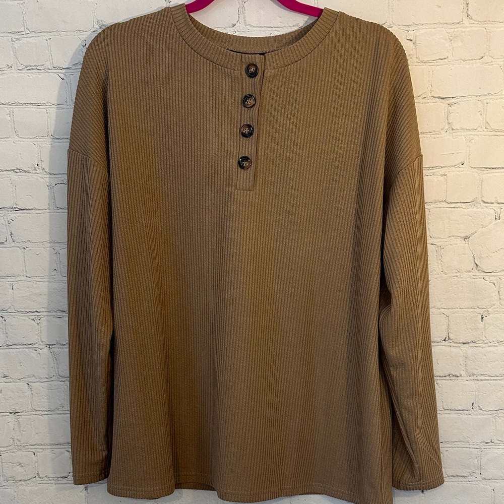 Amazon Brown Henley Top with cute button sleeves